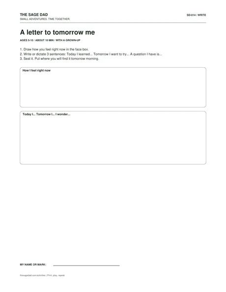Preview of the A letter to tomorrow me printable