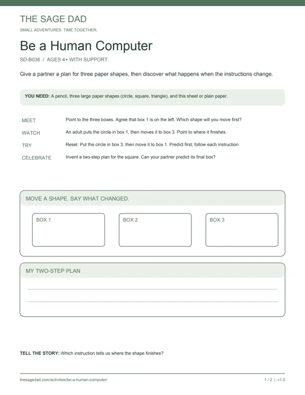 Preview of the Be a Human Computer printable