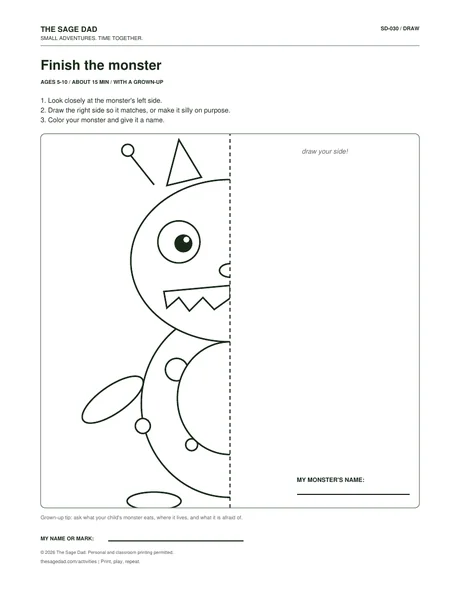 Preview of the Finish the monster printable