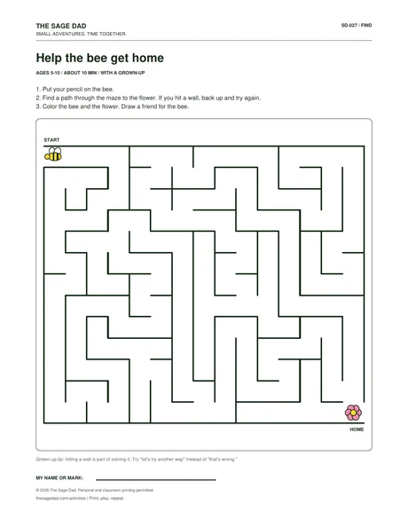 Preview of the Help the bee get home printable