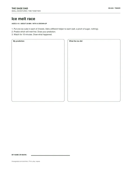 Preview of the Ice melt race printable