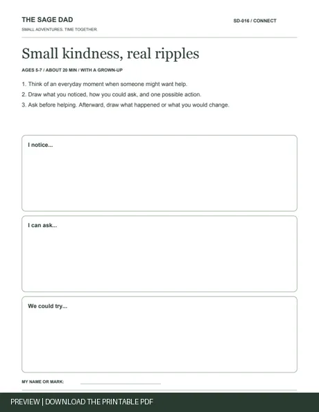 Public preview of the Small kindness, real ripples worksheet