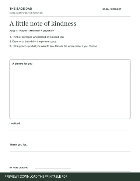 Public preview of the A little note of kindness worksheet