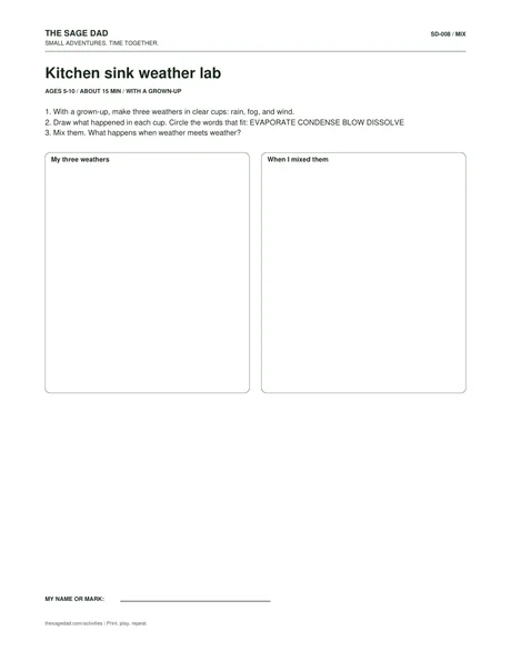 Preview of the Kitchen sink weather lab printable