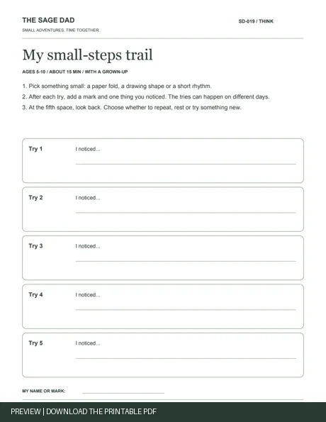 Public preview of the My small-steps trail worksheet