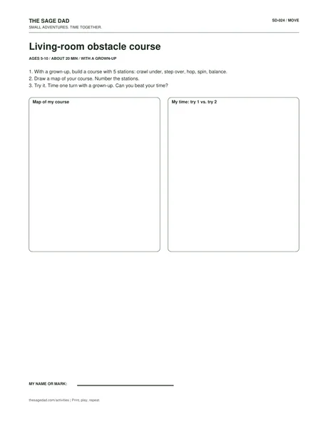 Preview of the Living-room obstacle course printable