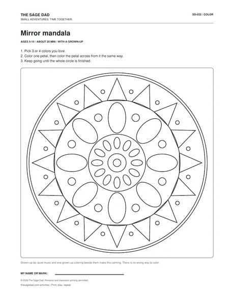 Preview of the Mirror mandala printable