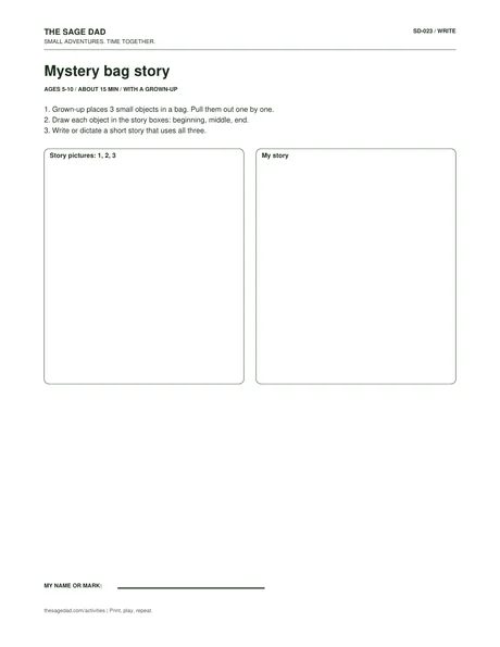 Preview of the Mystery bag story printable