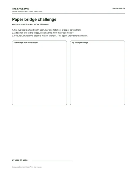 Preview of the Paper bridge challenge printable