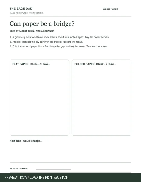 Public preview of the Can paper be a bridge? worksheet