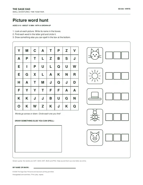 Preview of the Picture word hunt printable