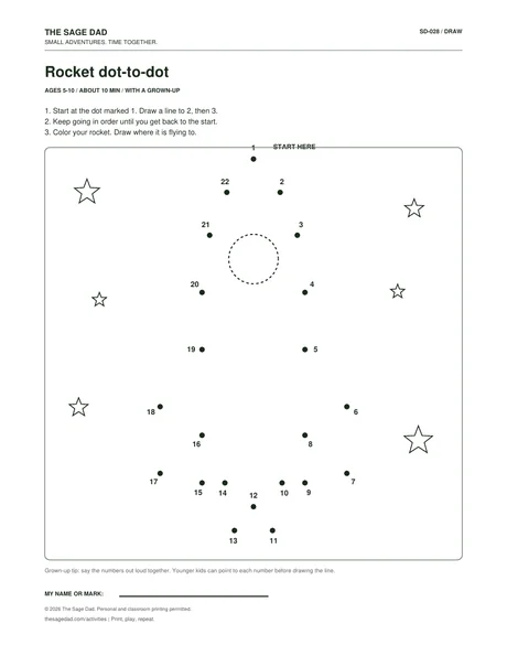 Preview of the Rocket dot-to-dot printable