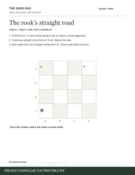 Public preview of the The rook’s straight road worksheet