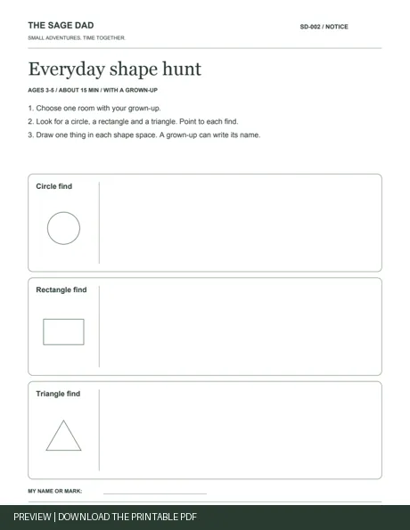 Preview of Everyday shape hunt activity sheet