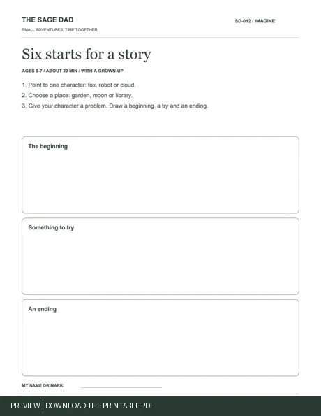 Public preview of the Six starts for a story worksheet