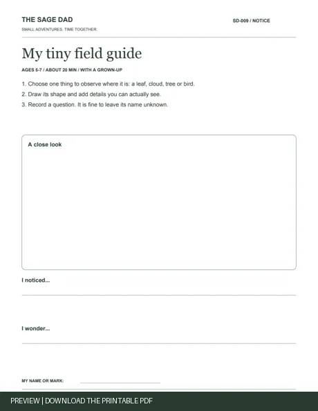 Public preview of the My tiny field guide worksheet