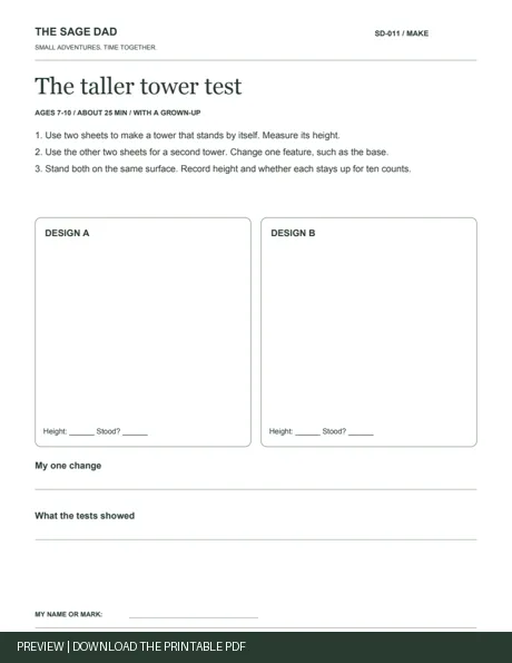 Public preview of the The taller tower test worksheet