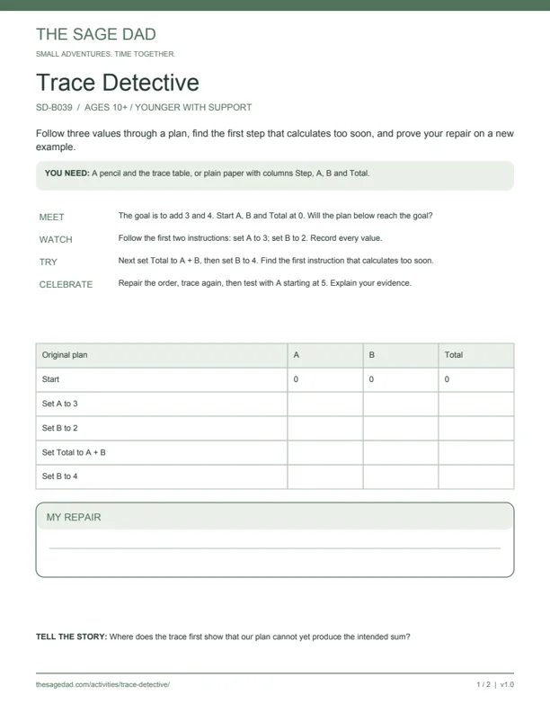 Preview of the Trace Detective printable