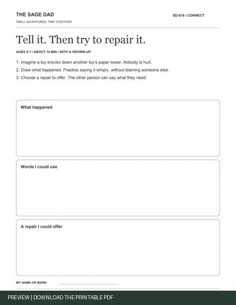 Preview of Tell it. Then try to repair it. activity sheet