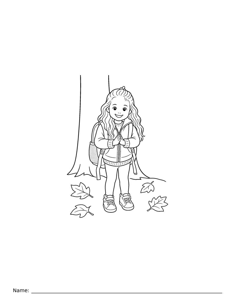 Backpack adventure: photo transformed into a coloring page